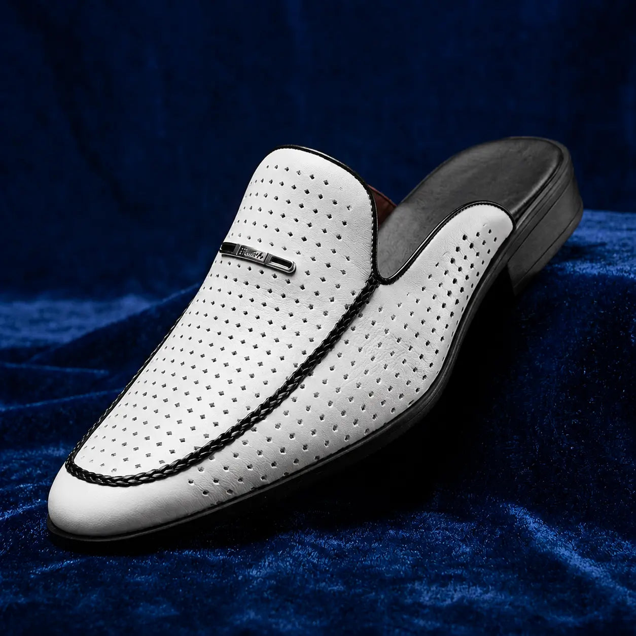Perforated leather slip-on mules with gold hardware