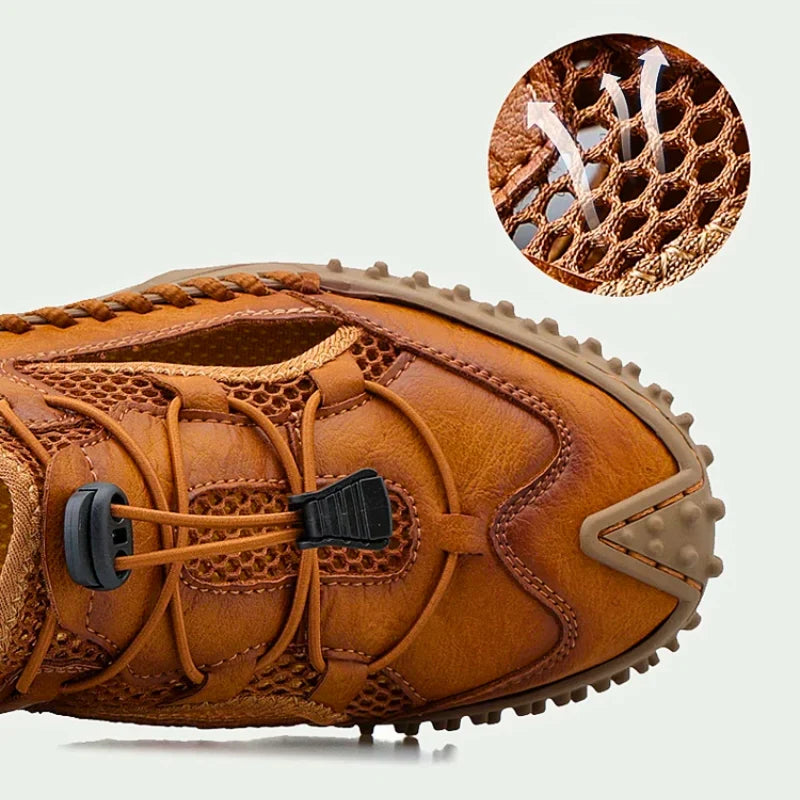 Men's Genuine Leather Sandals - Lightweight Outdoor Walking Shoes in Brown