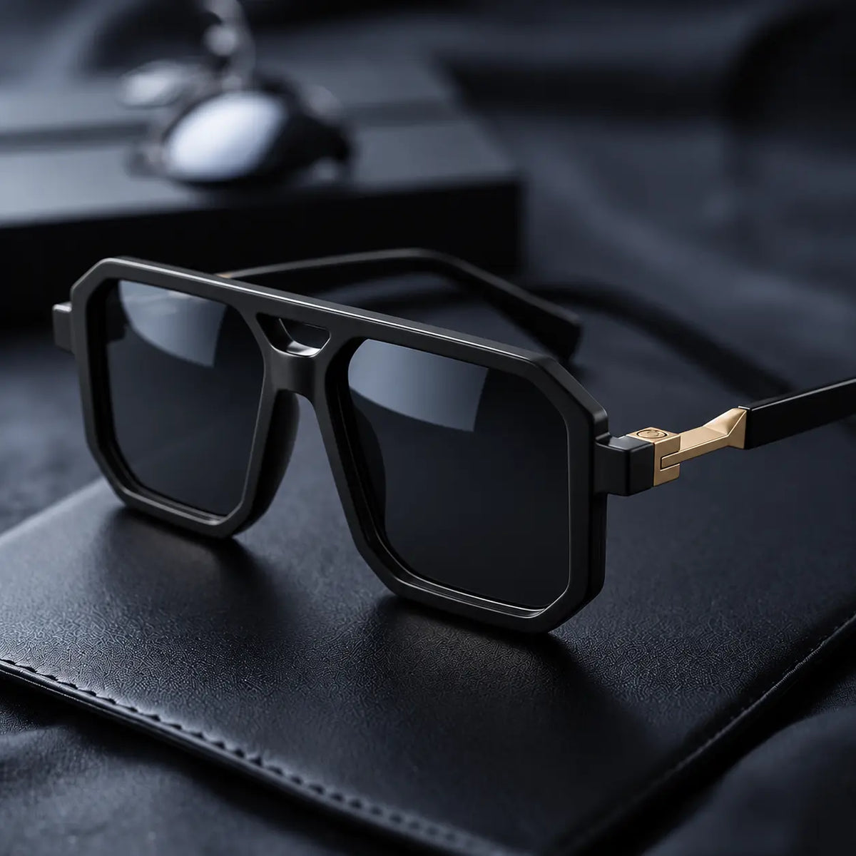 Geometric angular sunglasses with gradient UV400 lenses