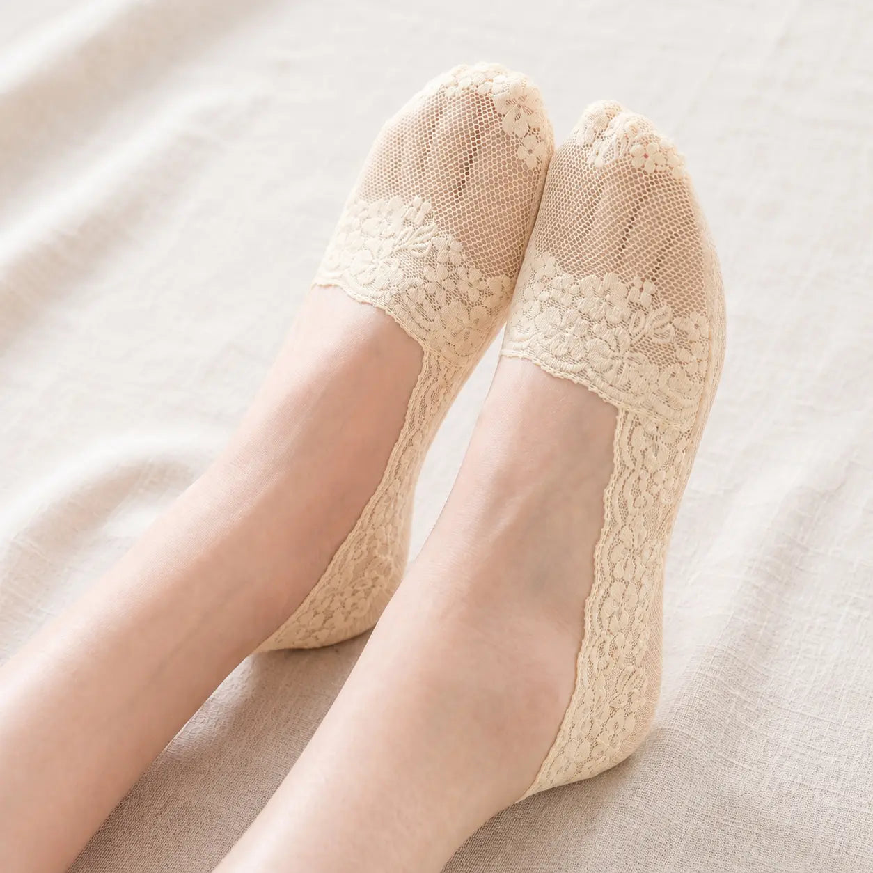 Women’s Lace No-Show Non-Slip Socks – Floral Mesh Cotton Sole product image