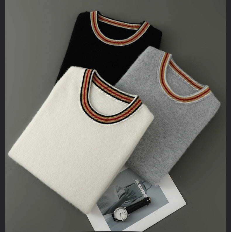 Rivani 100% Merino Wool Shirt Australian Merino Striped Trim Knit