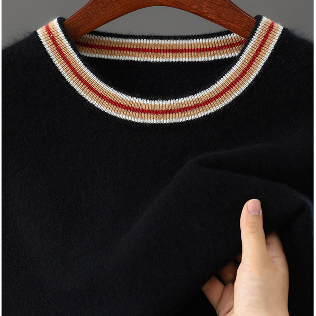 Rivani 100% Merino Wool Shirt Australian Merino Striped Trim Knit