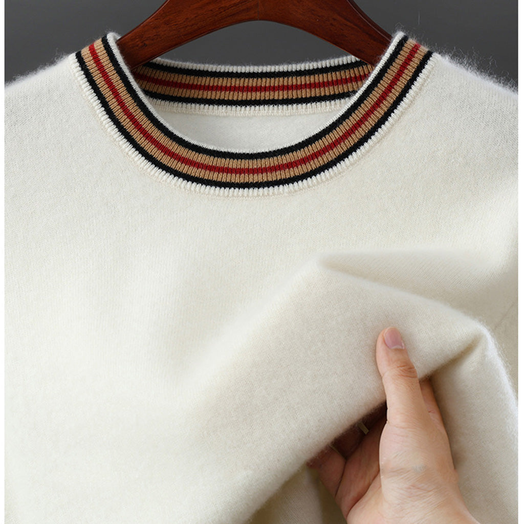 Rivani 100% Merino Wool Shirt Australian Merino Striped Trim Knit