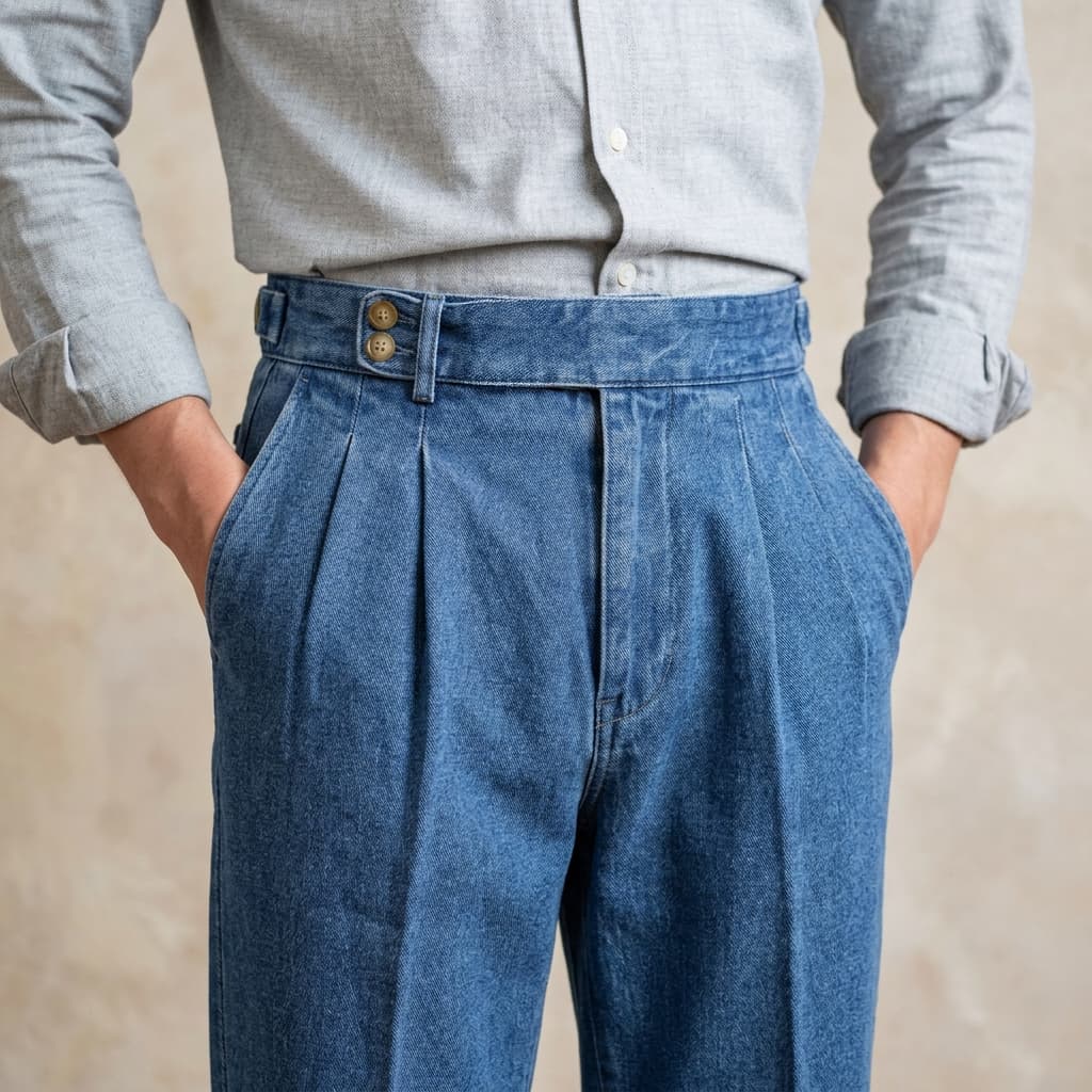 Marco Organic Cotton Pleated Denim Trousers