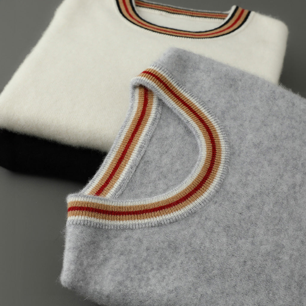 Rivani 100% Merino Wool Shirt Australian Merino Striped Trim Knit