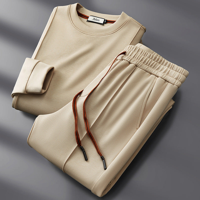 Men's Cotton Silk Loungewear Set - Premium Sweatshirt & Pants in Khaki