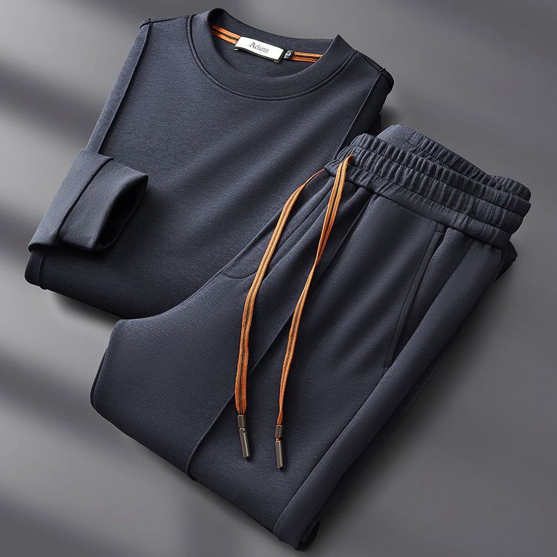 Men's Cotton Silk Loungewear Set - Premium Sweatshirt & Pants in Khaki