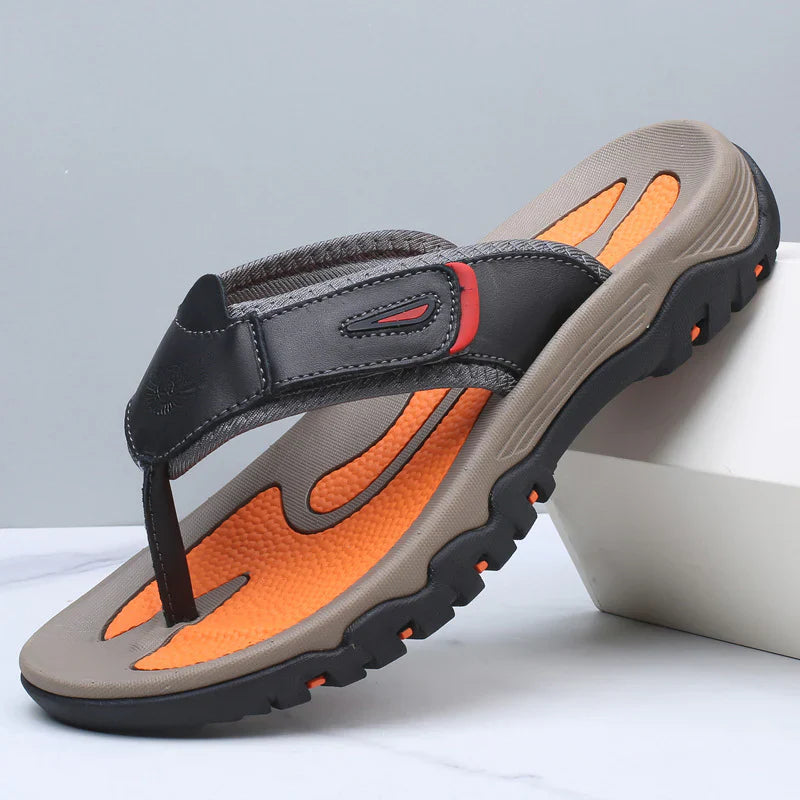 Men's Genuine Leather Sandals - Cushioned Outdoor Grip Footwear in Brown