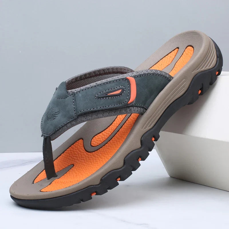 Men's Genuine Leather Sandals - Cushioned Outdoor Grip Footwear in Brown
