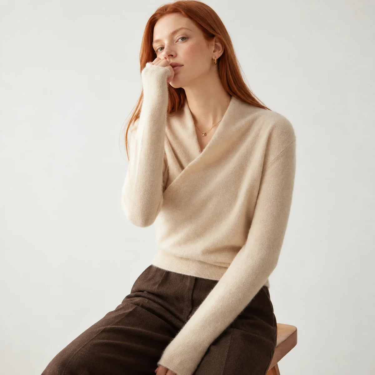 Women's 100 percent cashmere crossover collar wrap sweater