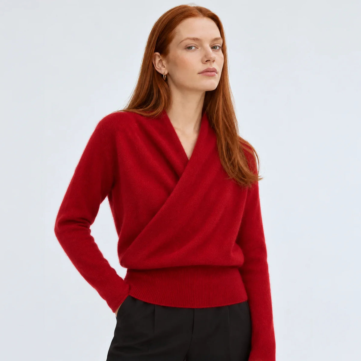 Women's 100 percent cashmere crossover collar wrap sweater