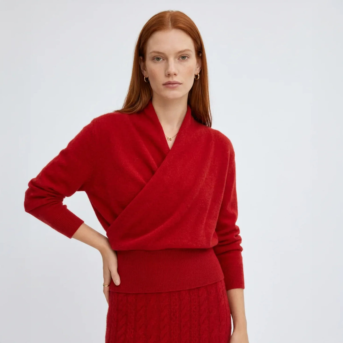 Women's 100 percent cashmere crossover collar wrap sweater