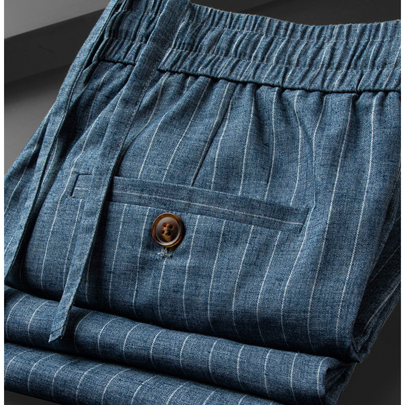 Men's Linen Cotton Drawstring Pants - Breathable Straight Leg Trousers