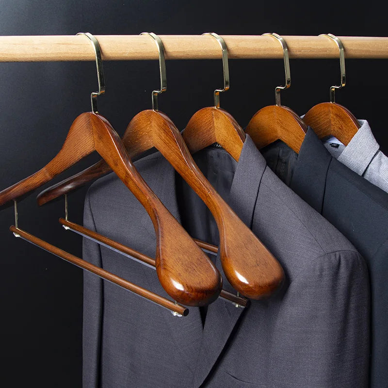 Premium Walnut Wood Hangers - Wide Shoulder Closet Set in dark-brown