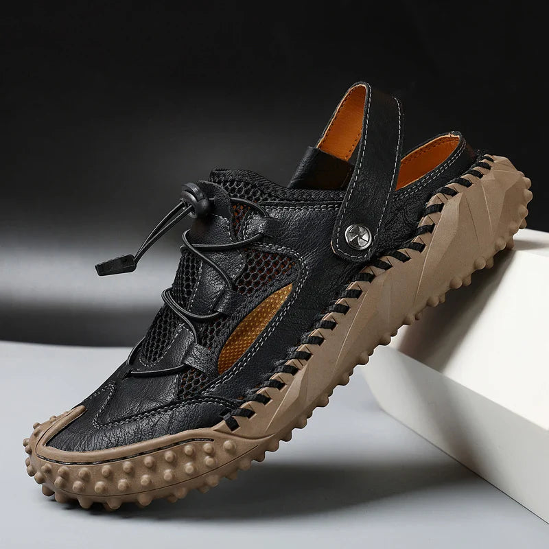 Men's Genuine Leather Sandals - Lightweight Outdoor Walking Shoes in Brown