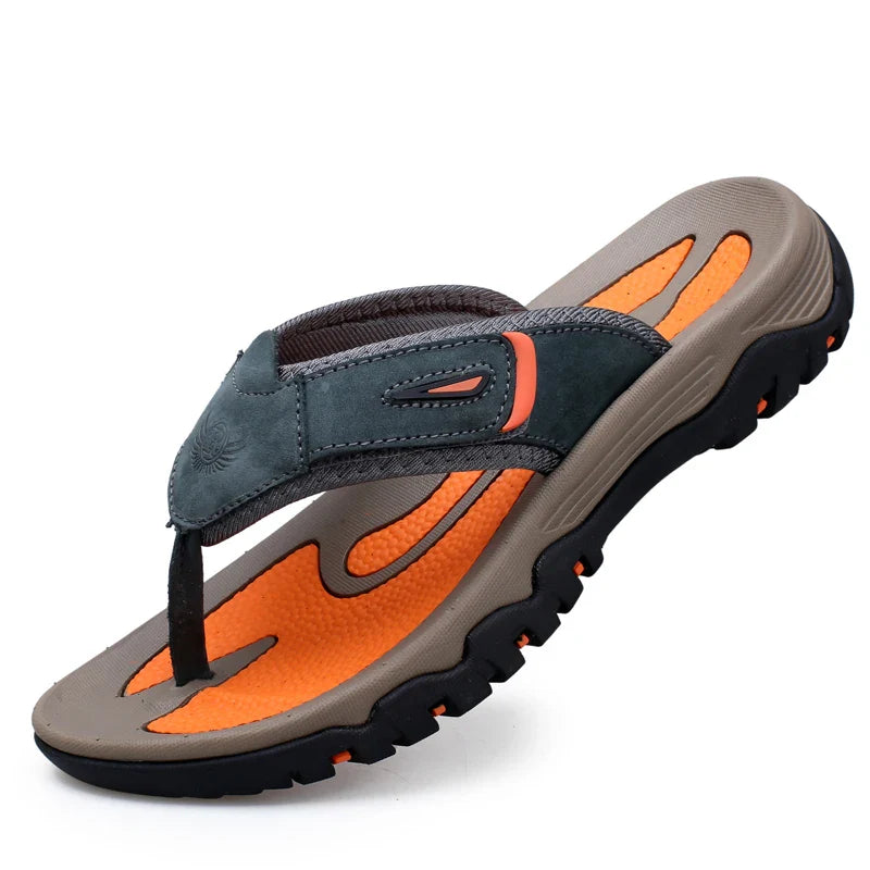 Men's Genuine Leather Sandals - Cushioned Outdoor Grip Footwear in Brown