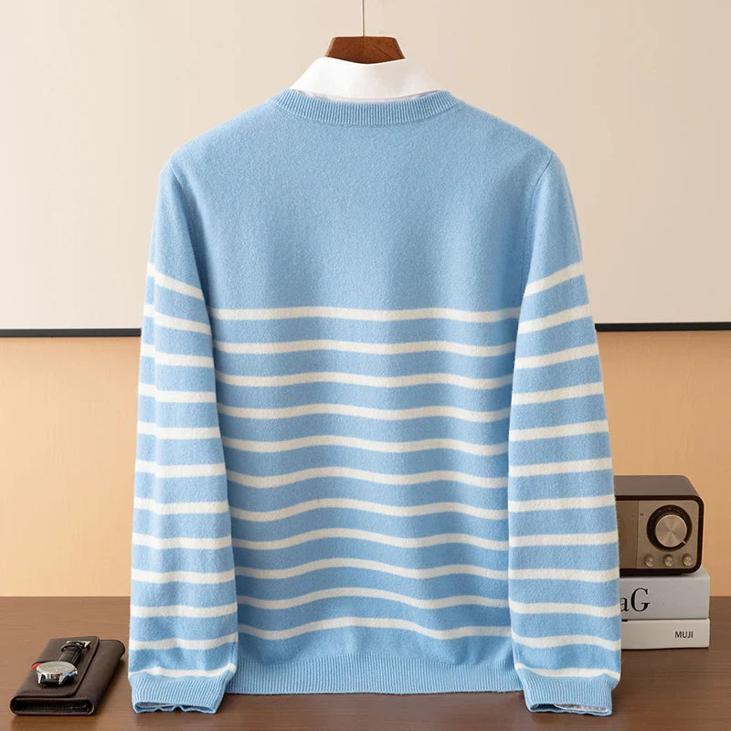 Maritime Merino Wool Sweater Australian Merino Crew Neck Stripe Knit
