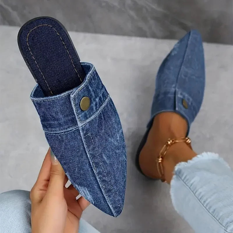 Women's lightweight denim backless slip-on loafers