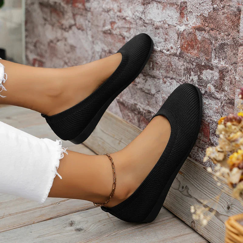 Women's Orthopedic Loafers - Cushioned Slip-On Comfort Shoes in Classic Black