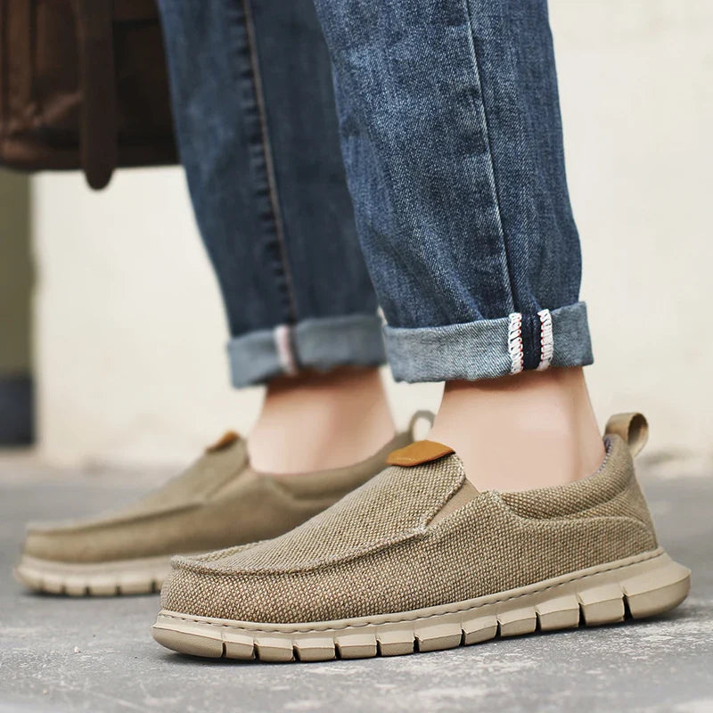 Men’s Lightweight Canvas Slip-On Sneakers – Casual Walking Shoes - Khaki 7.5 (EU 41) product image