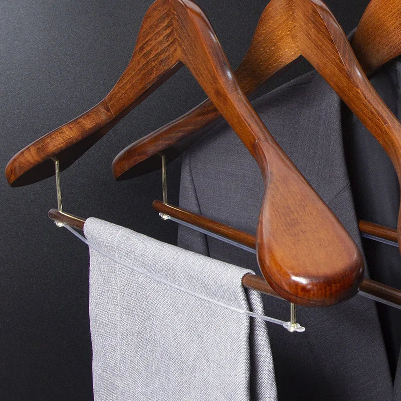 Premium Walnut Wood Hangers - Wide Shoulder Closet Set in dark-brown