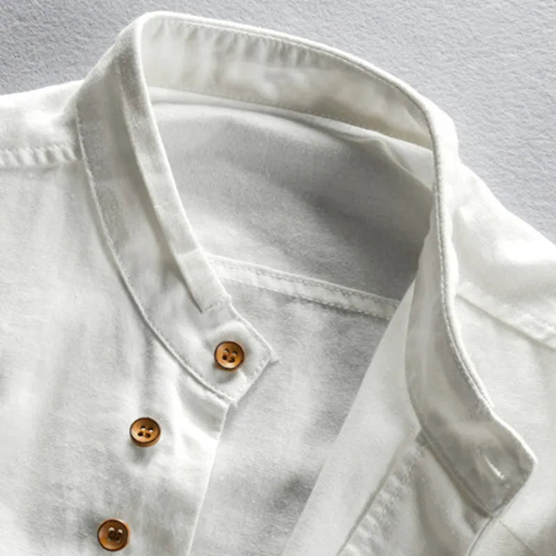 Men's Japanese Linen Cotton Button-Up Shirt - Relaxed Summer Fit