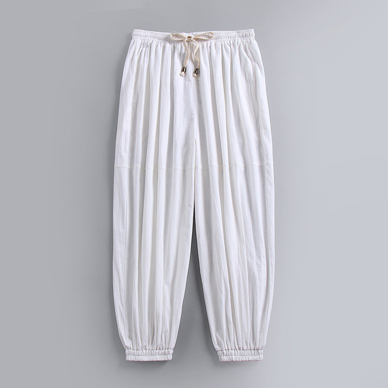 Men's Cotton Linen Tapered Pants - Breathable Drawstring Summer Trousers