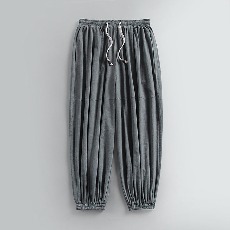 Men's Cotton Linen Tapered Pants - Breathable Drawstring Summer Trousers