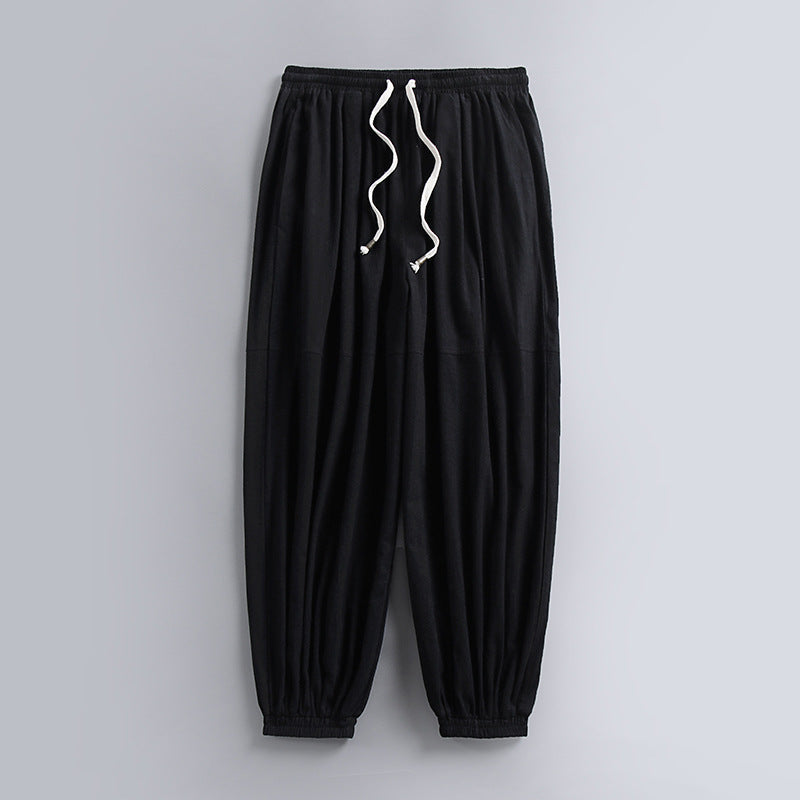 Men's Cotton Linen Tapered Pants - Breathable Drawstring Summer Trousers