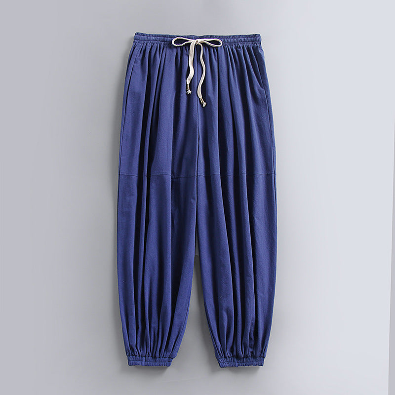 Men's Cotton Linen Tapered Pants - Breathable Drawstring Summer Trousers