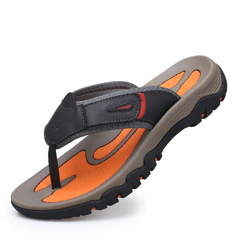 Men's Genuine Leather Sandals - Cushioned Outdoor Grip Footwear in Brown