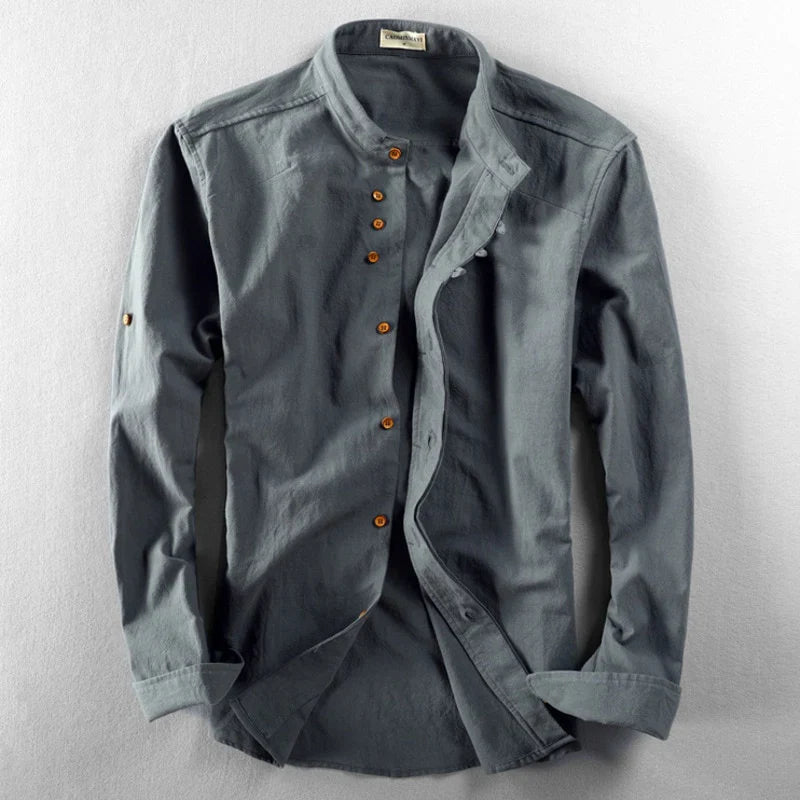 Men's Japanese Linen Cotton Button-Up Shirt - Relaxed Summer Fit