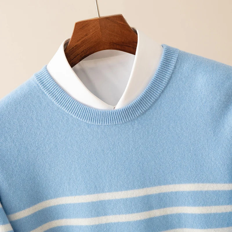 Maritime Merino Wool Sweater Australian Merino Crew Neck Stripe Knit
