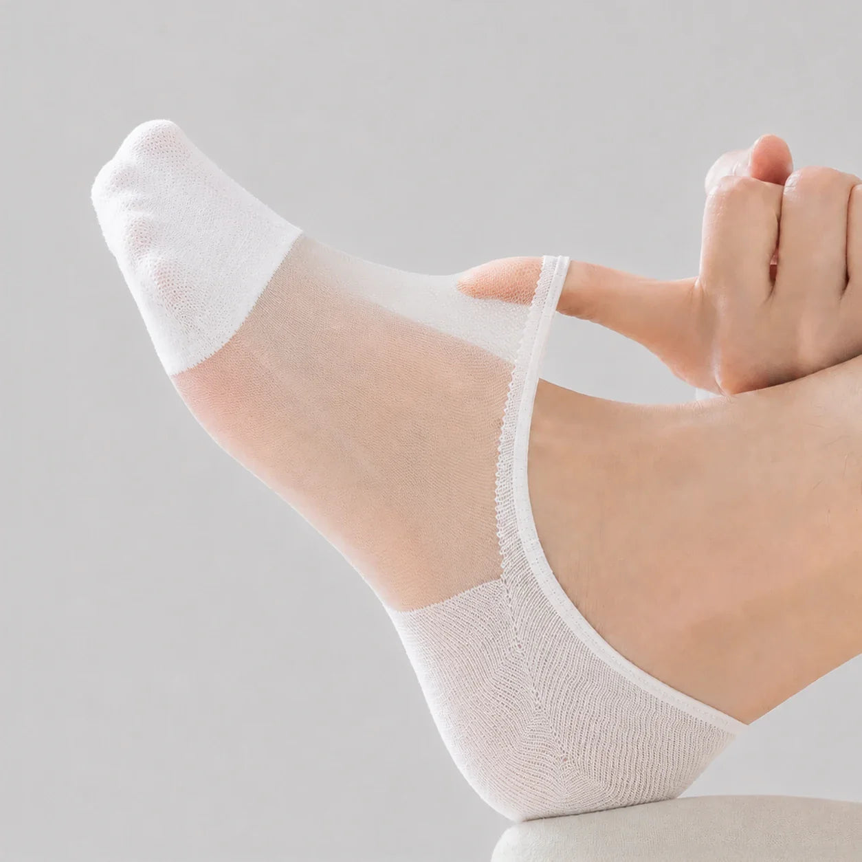 Women’s No-Show Non-Slip Mesh Socks – Breathable Cotton Sole - White product image