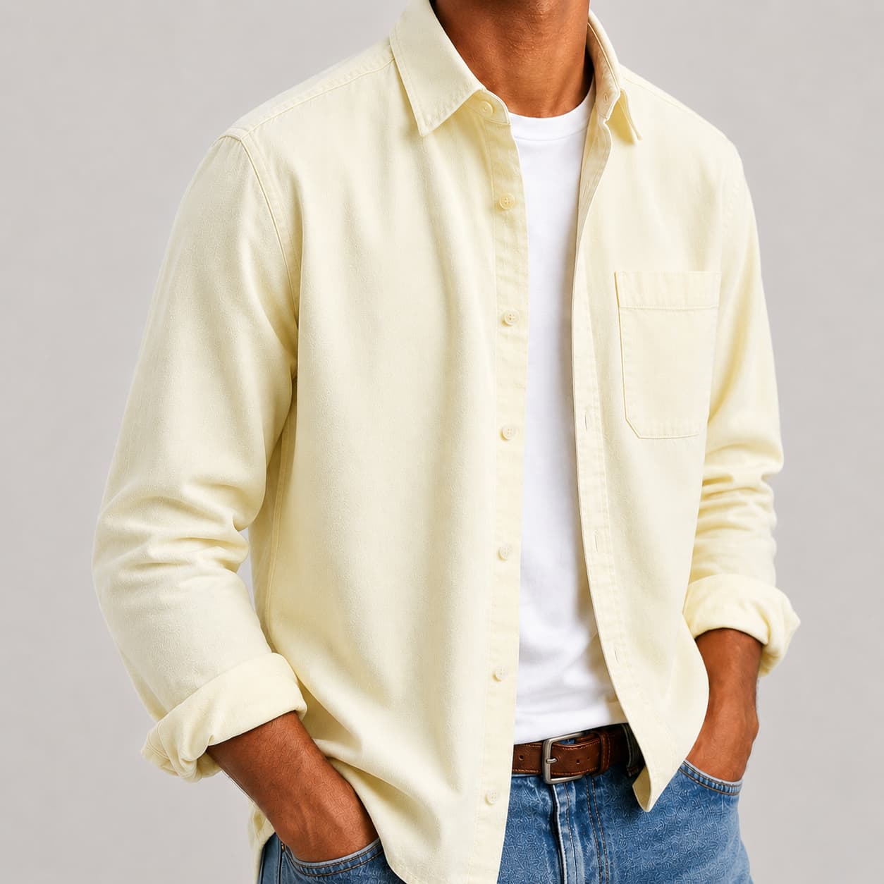 Men's Organic Cotton Button-Up Shirt - Breathable Long Sleeve Casual Shirt