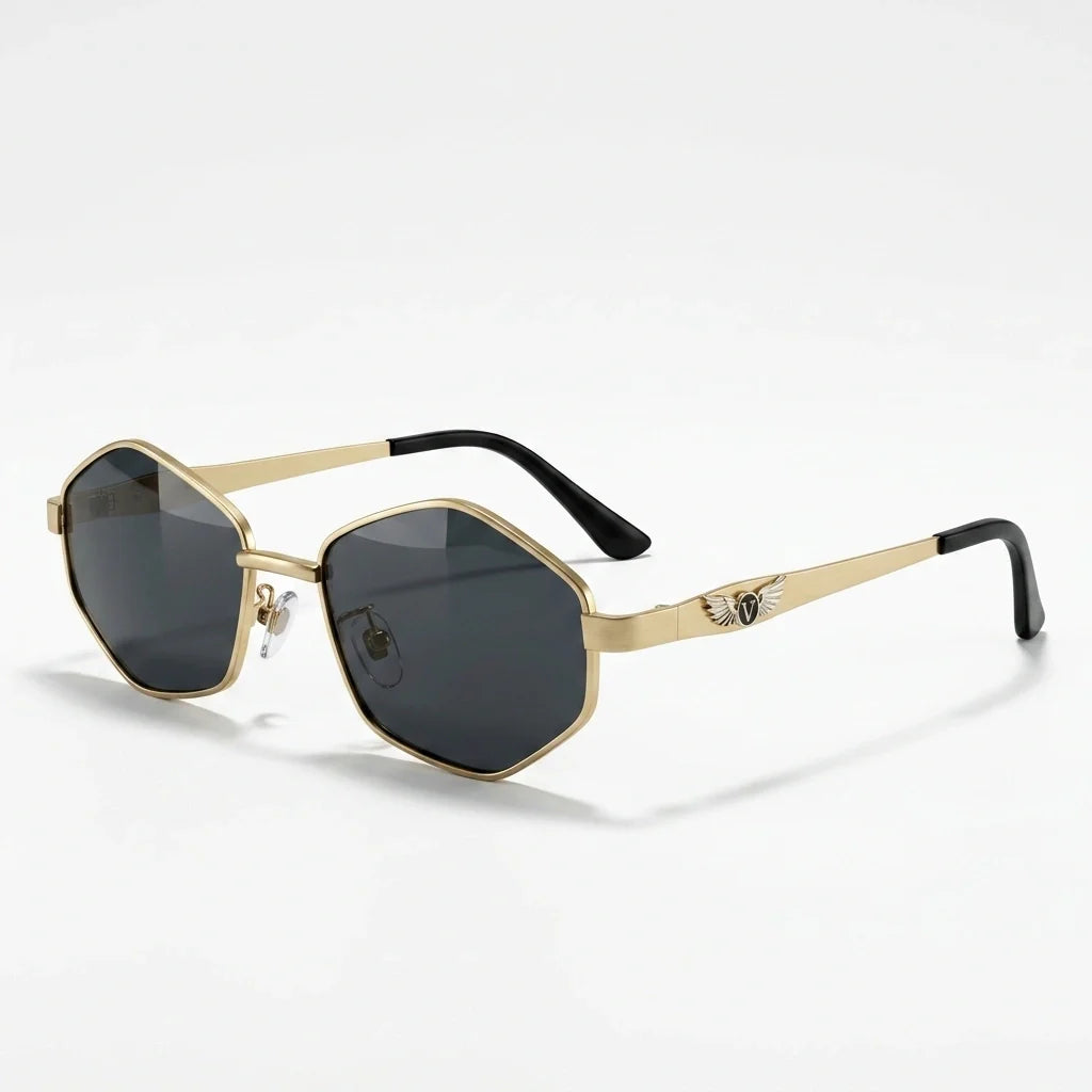 Polarized Geometric Sunglasses - Gold Frame UV400 Shades in Midnight Gold