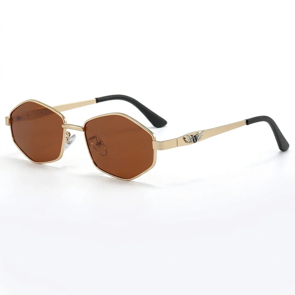 Polarized Geometric Sunglasses - Gold Frame UV400 Shades in Amber Gold