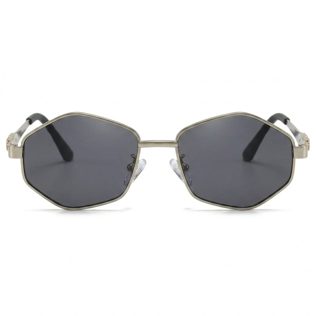 Polarized Geometric Sunglasses - Gold Frame UV400 Shades in Silver