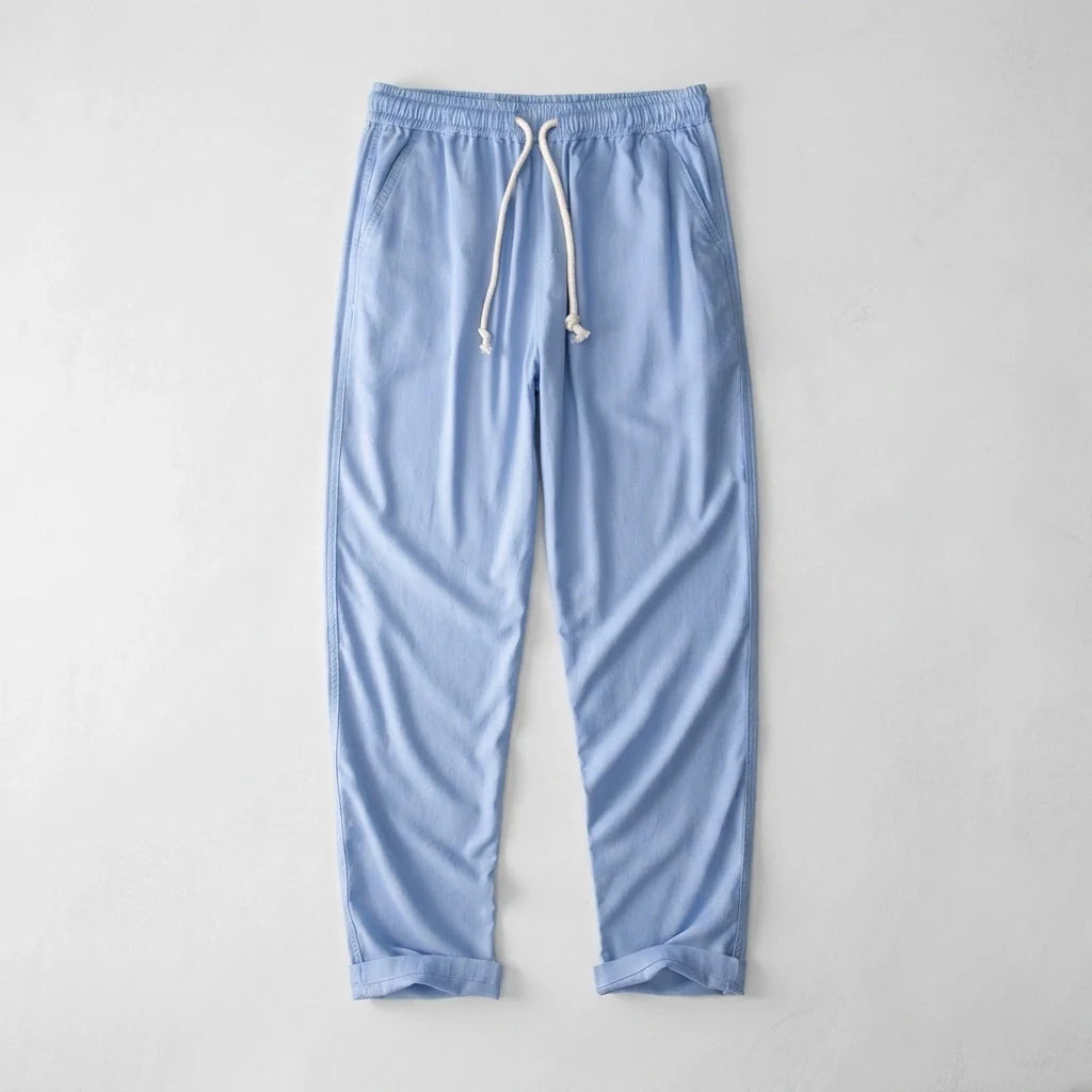 Men's Cotton Linen Drawstring Pants - Lightweight Wide Leg Summer Trousers