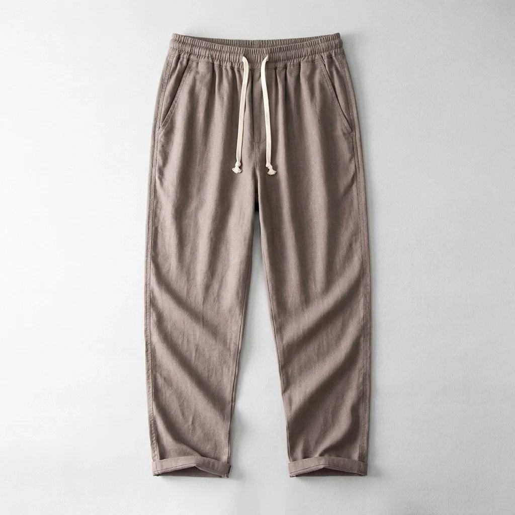 Men's Cotton Linen Drawstring Pants - Lightweight Wide Leg Summer Trousers