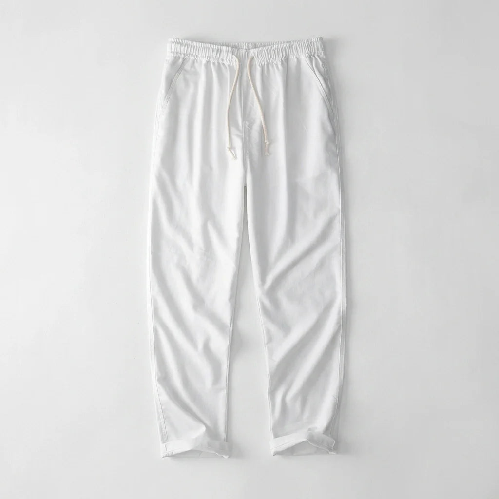 Men's Cotton Linen Drawstring Pants - Lightweight Wide Leg Summer Trousers