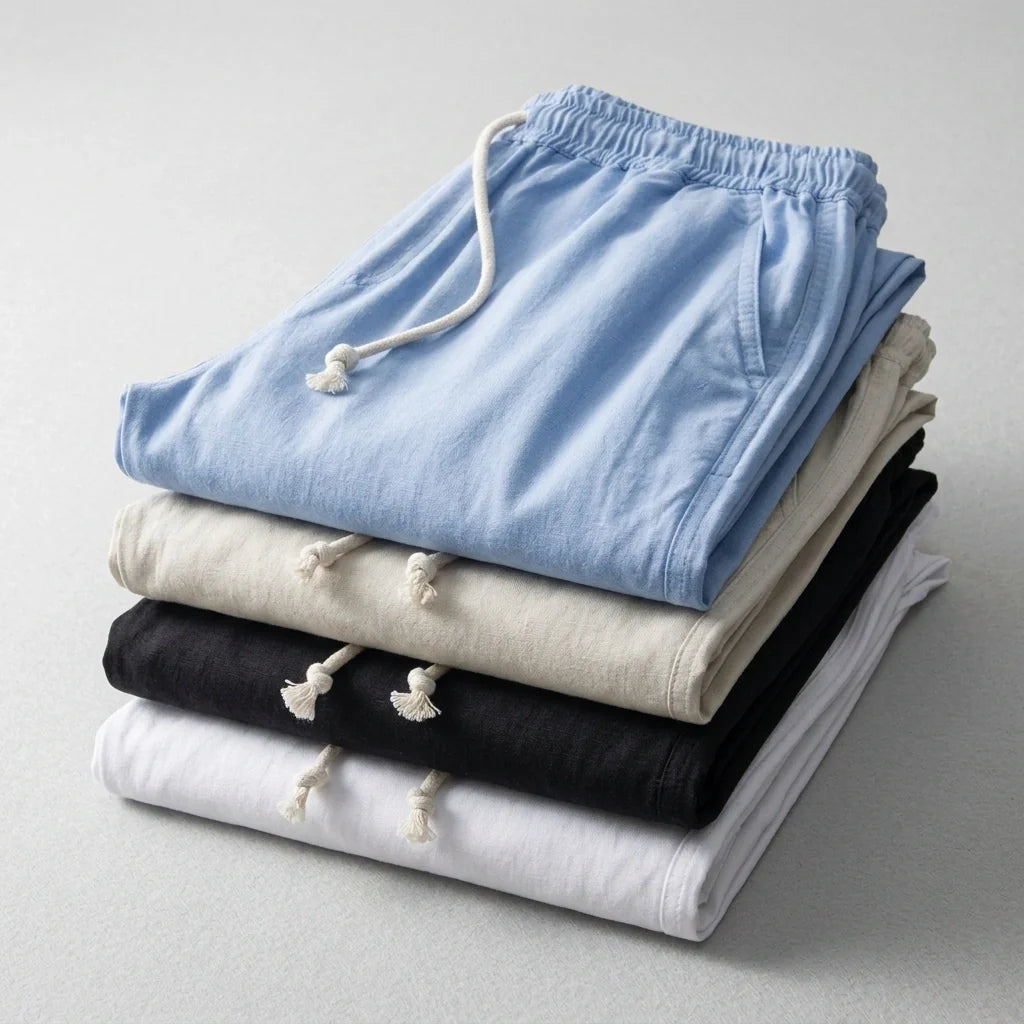 Men's Cotton Linen Drawstring Pants - Lightweight Wide Leg Summer Trousers