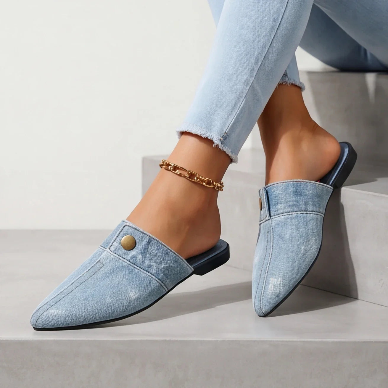 Women's lightweight denim backless slip-on loafers