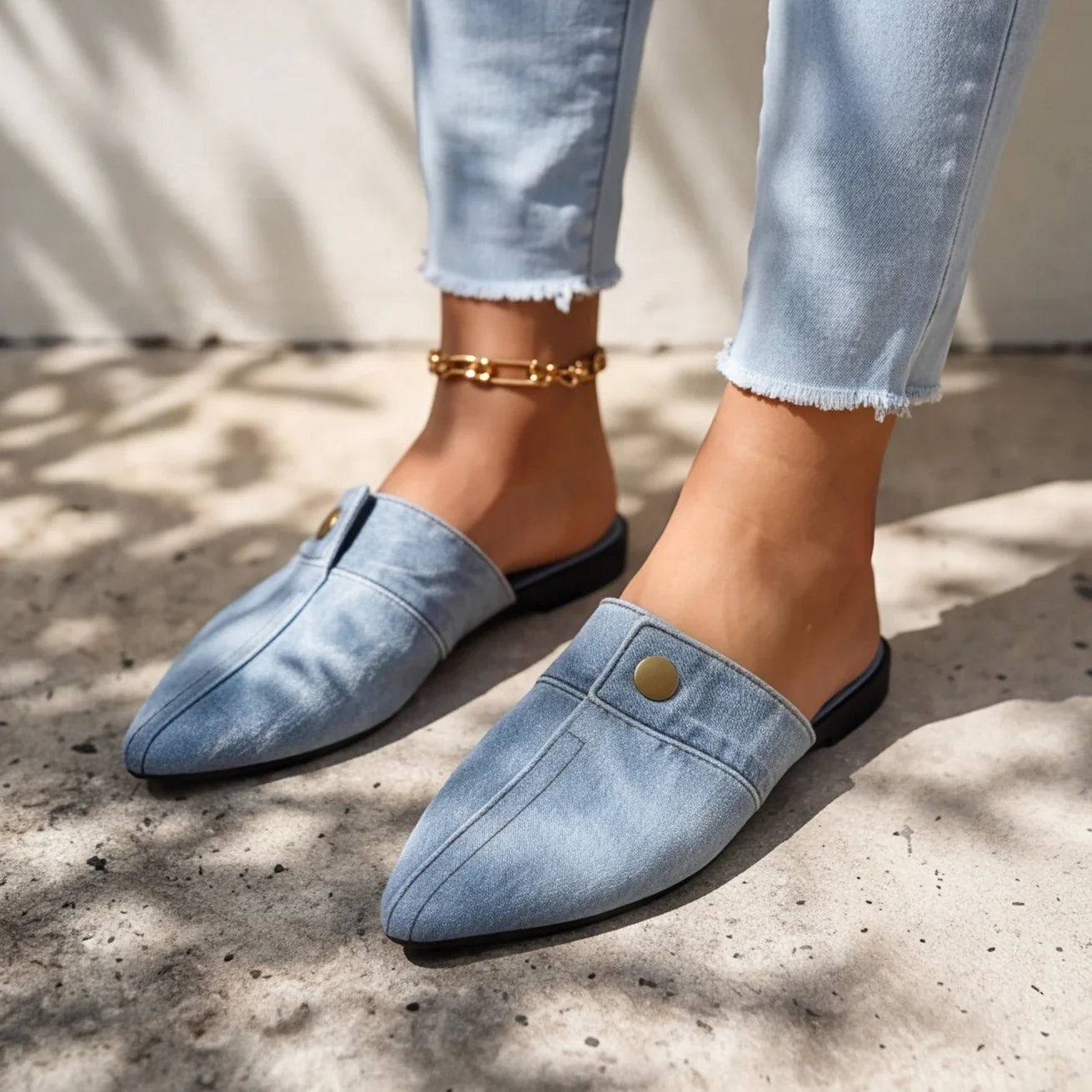 Women's lightweight denim backless slip-on loafers