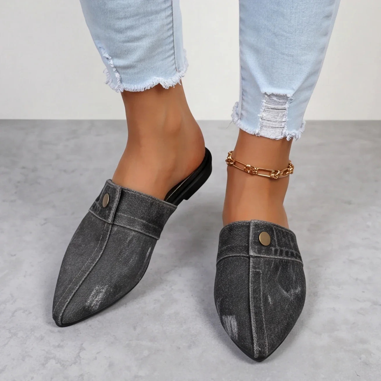Women's lightweight denim backless slip-on loafers