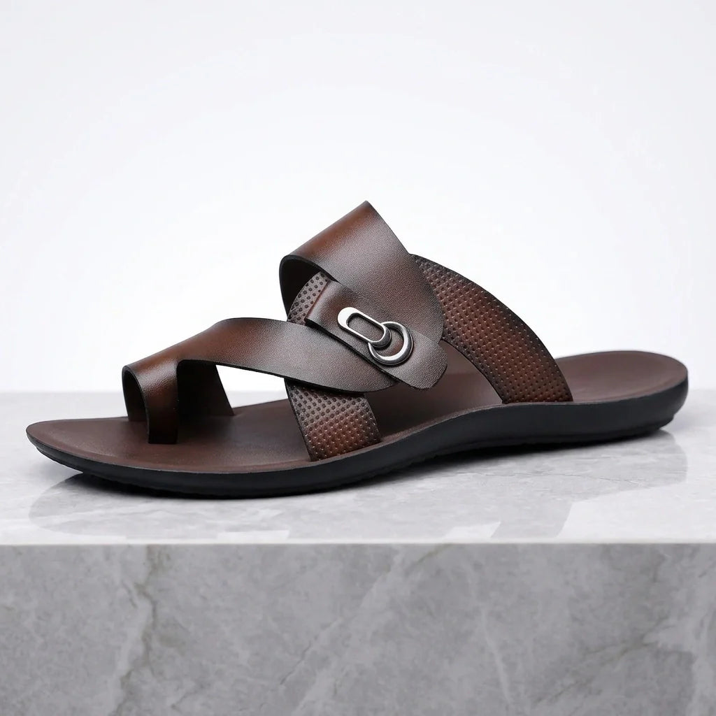 Men's Crossover Leather Sandals Brown 7