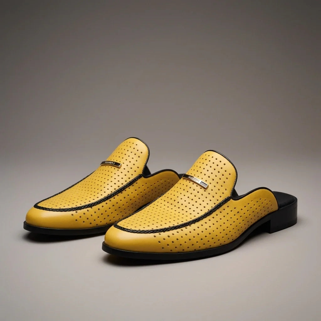 Perforated leather slip-on mules with gold hardware
