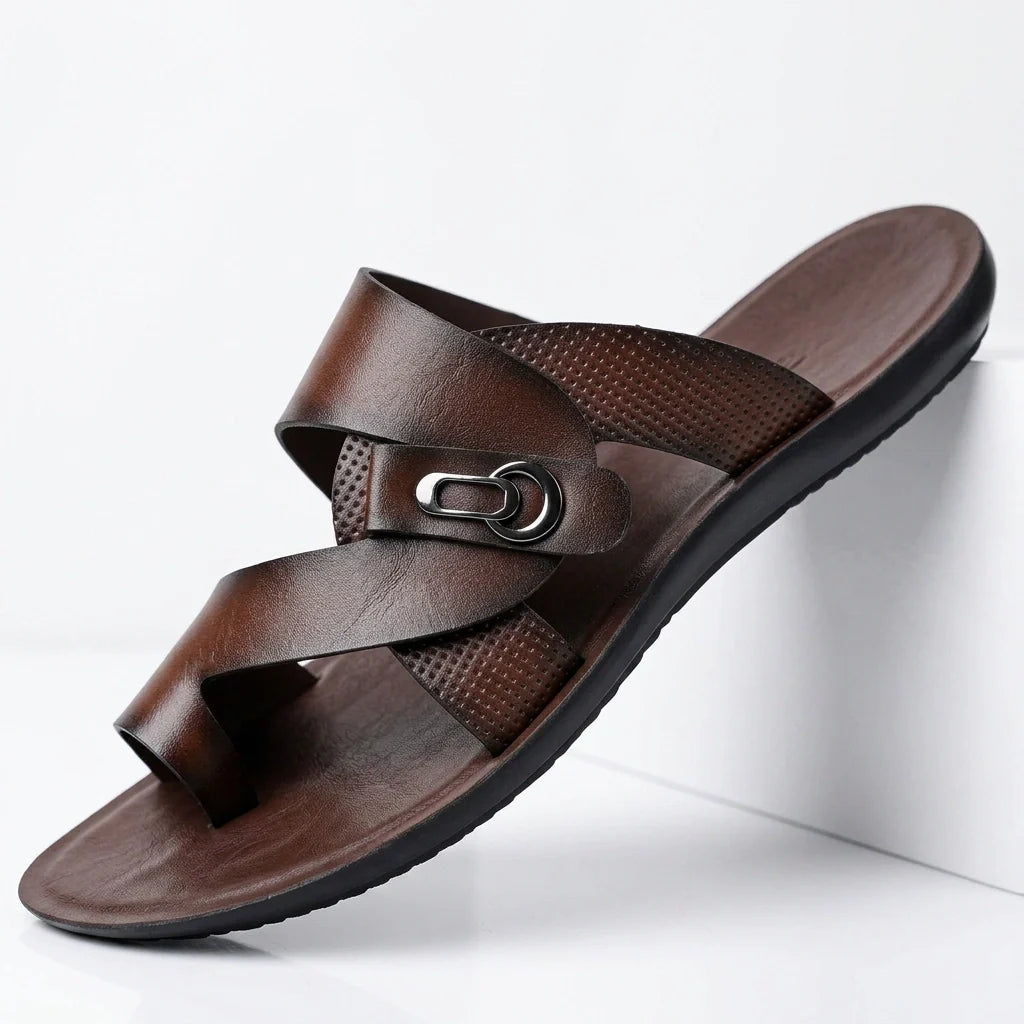 Men's Crossover Leather Sandals Brown 5