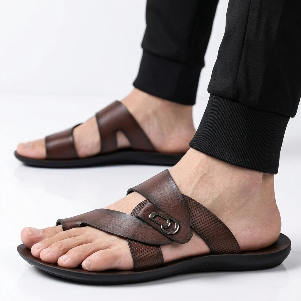 Men's Crossover Leather Sandals Brown 6