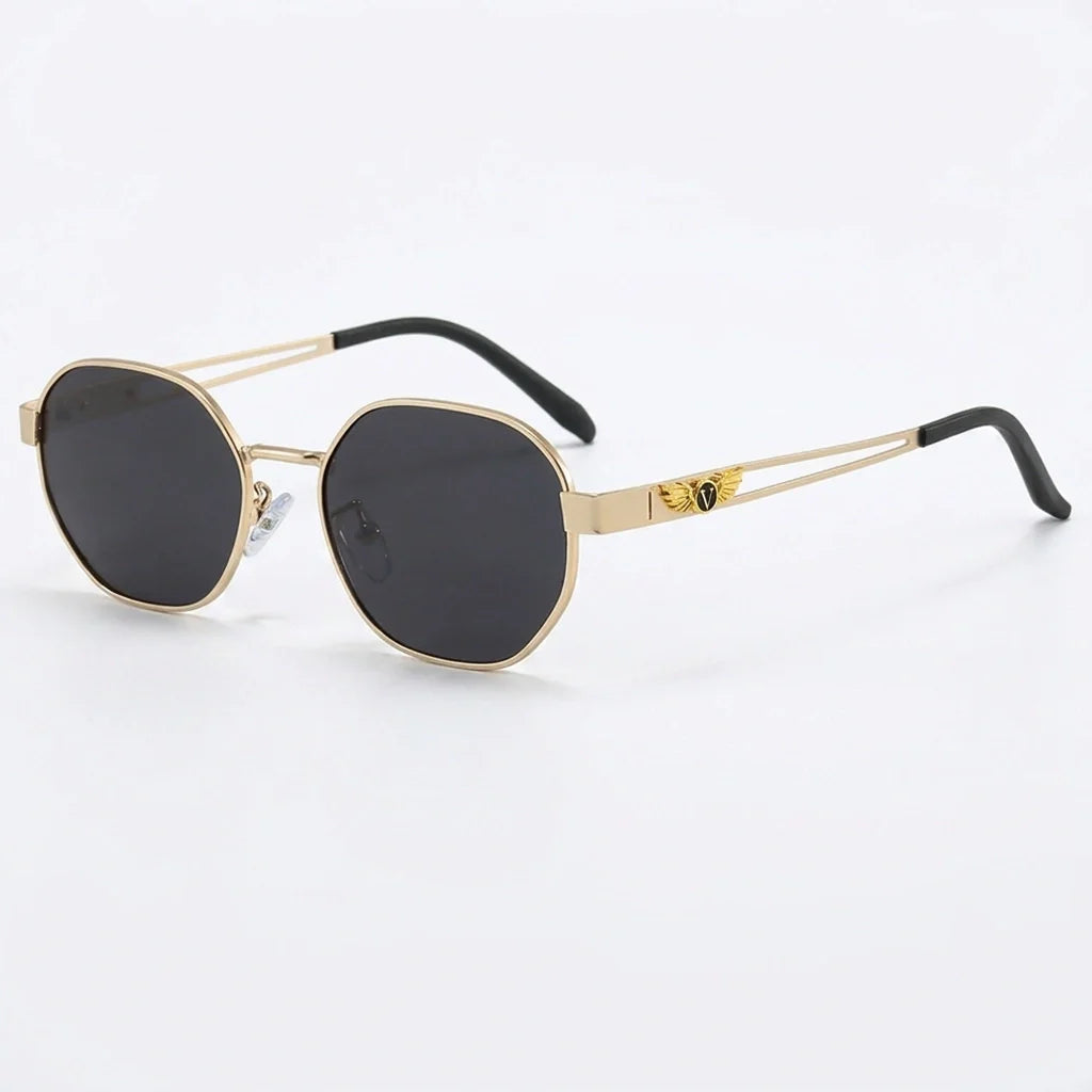 Polarized Octagon Sunglasses - Gold Double Bridge UV400 Shades in Silver